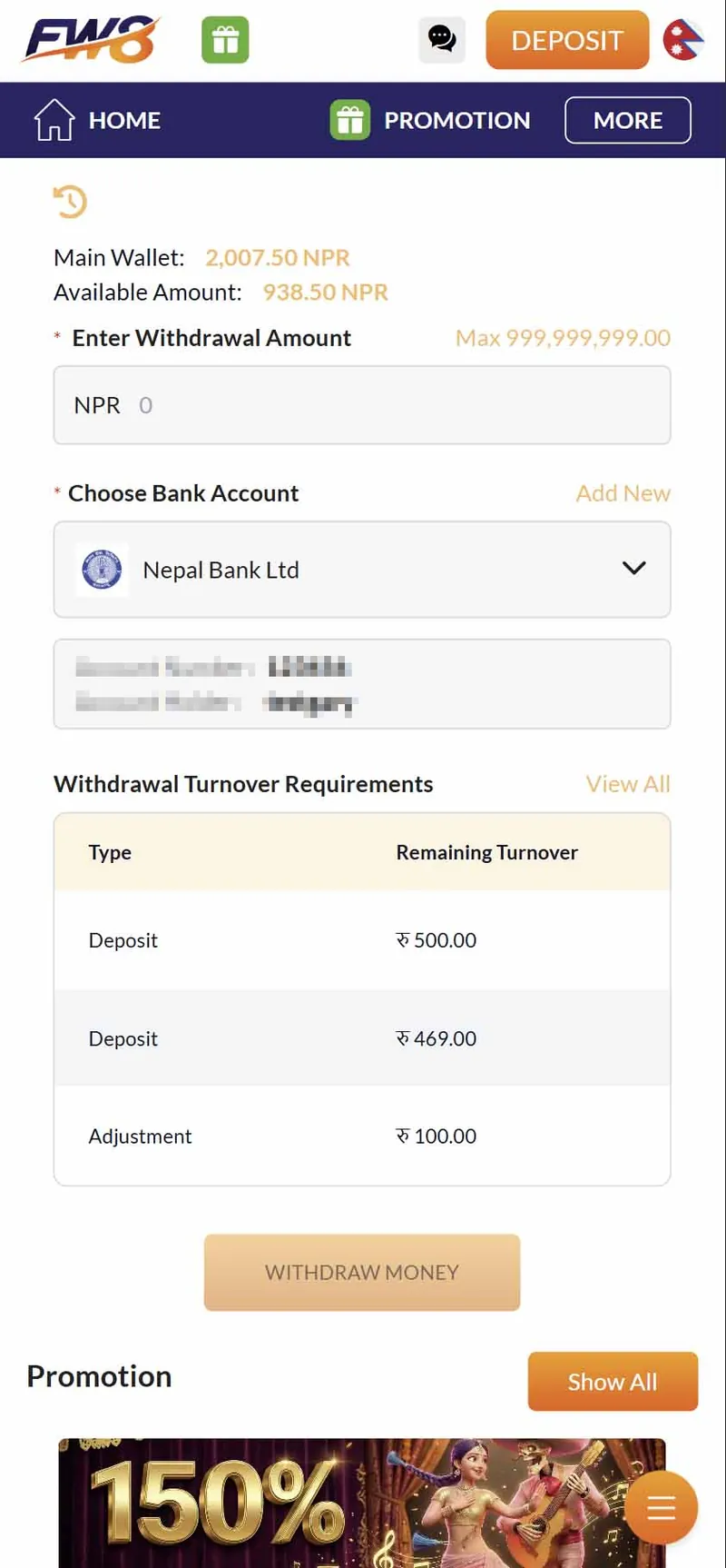 Fw8 Withdrawal Bank Transfer NPR Nepal