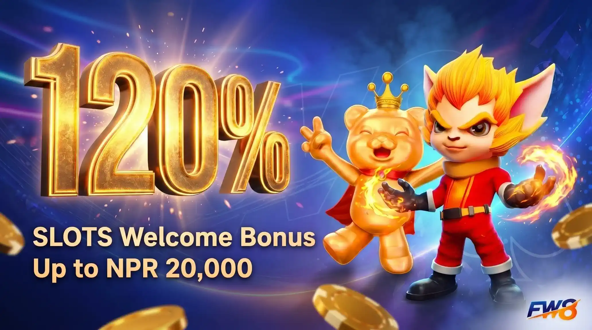 FW8 120% Slots Welcome Bonus up to NPR 20,000 for New Players