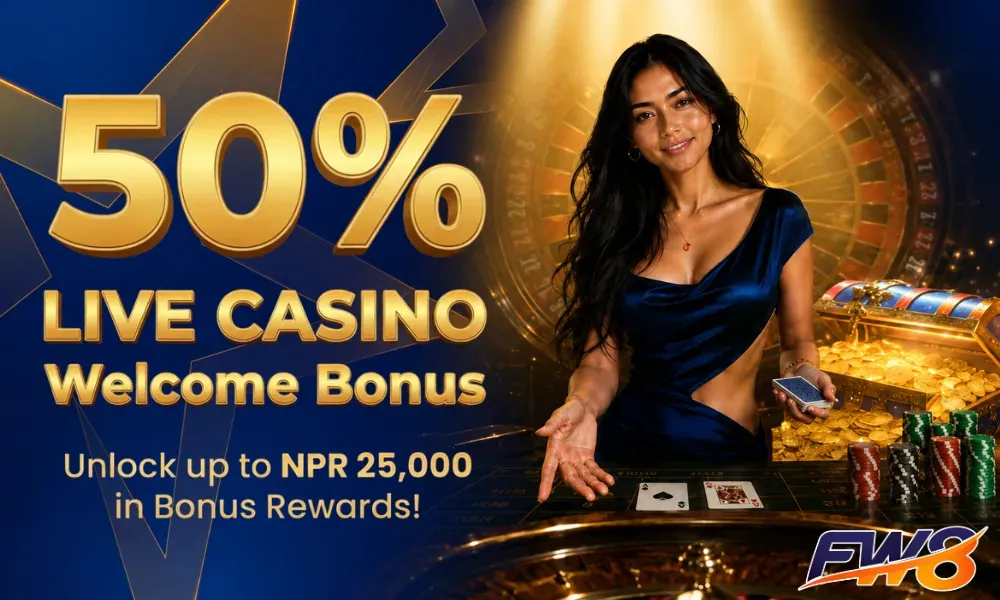 FW8 50% Live Casino Welcome Bonus for Baccarat, Roulette and Blackjack